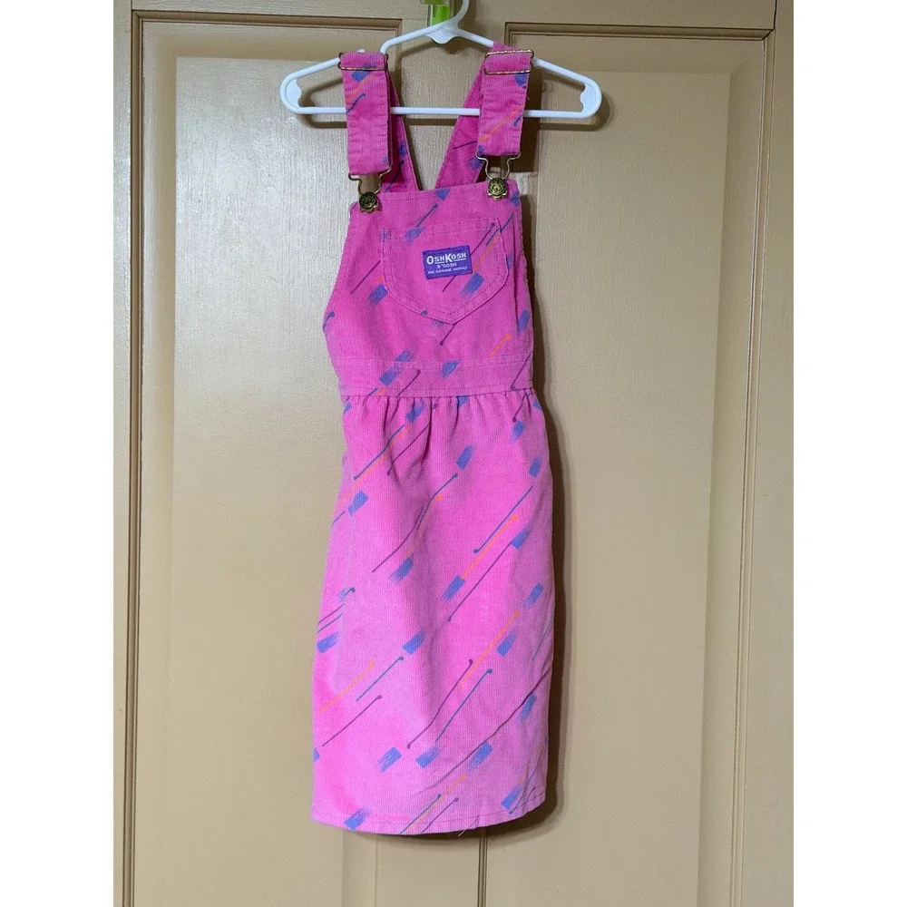 Vintage OshKosh Bgosh Pink Corduroy Jumper Dress Girls 6X Abstract USA Made